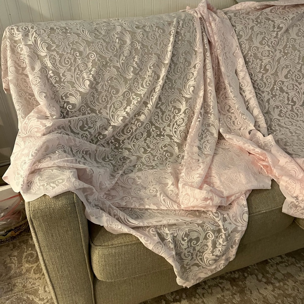 Sheer Pink Floral Lace Drapery Panel
